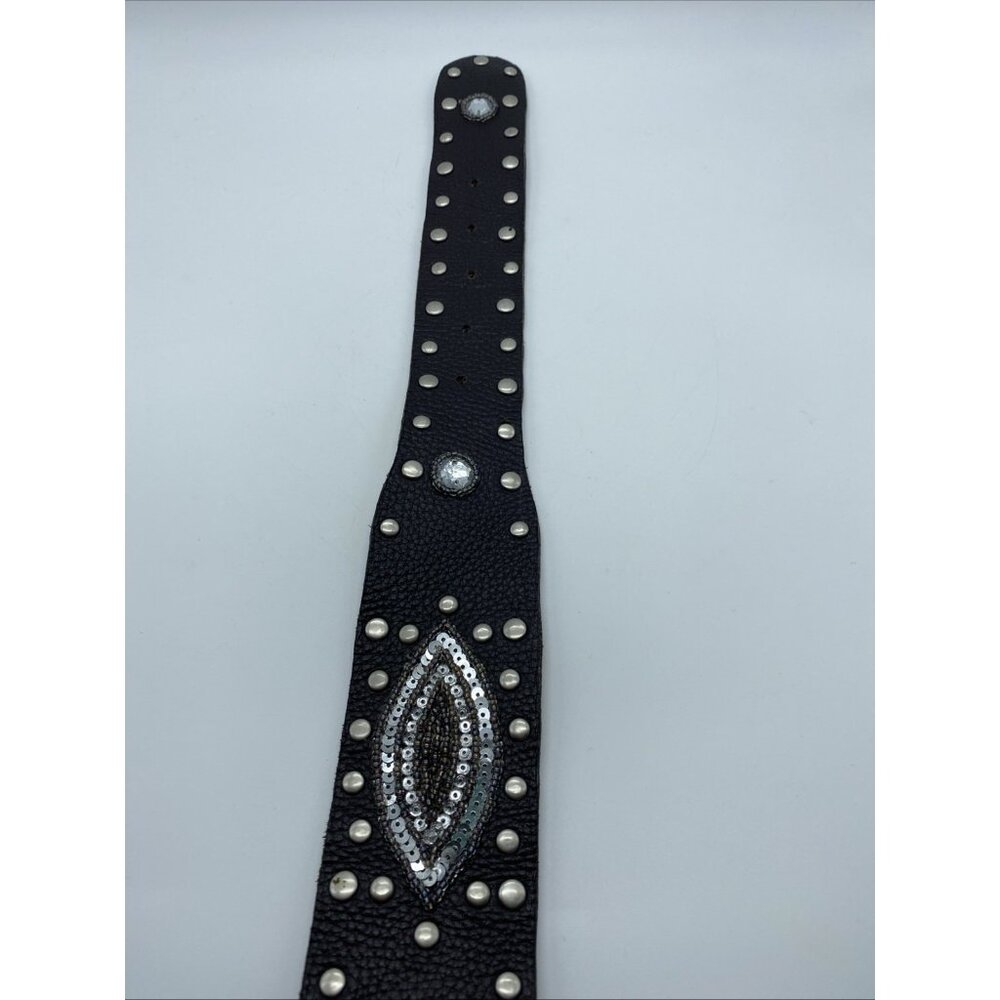 Brown Genuine Leather Belt F 20105 Women's Size M Stones, and Rivets - Picture 11 of 13